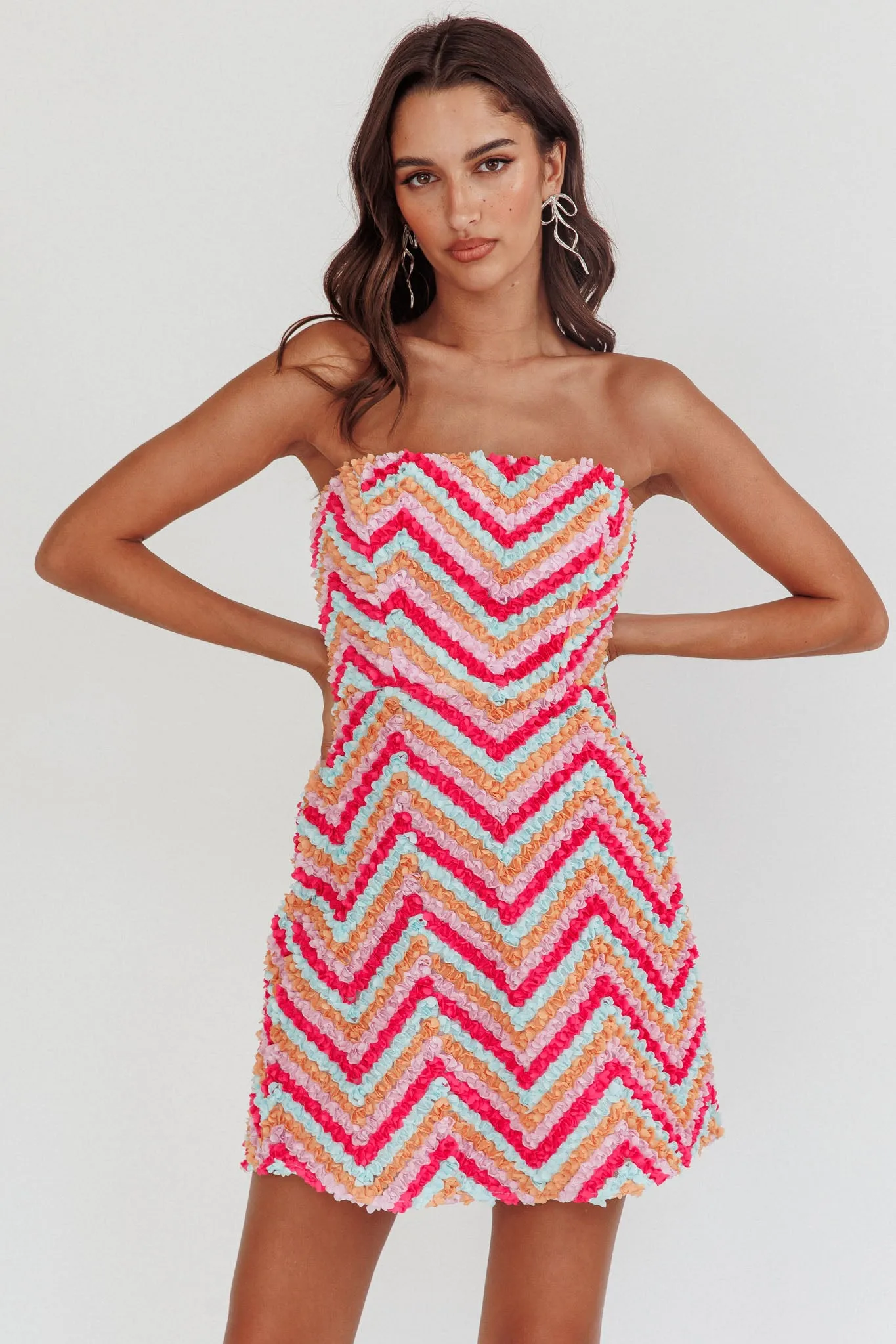 In Paris Embellished Chevron Mini Dress Fuchsia sold by Selfie Leslie product image thumbnail 5