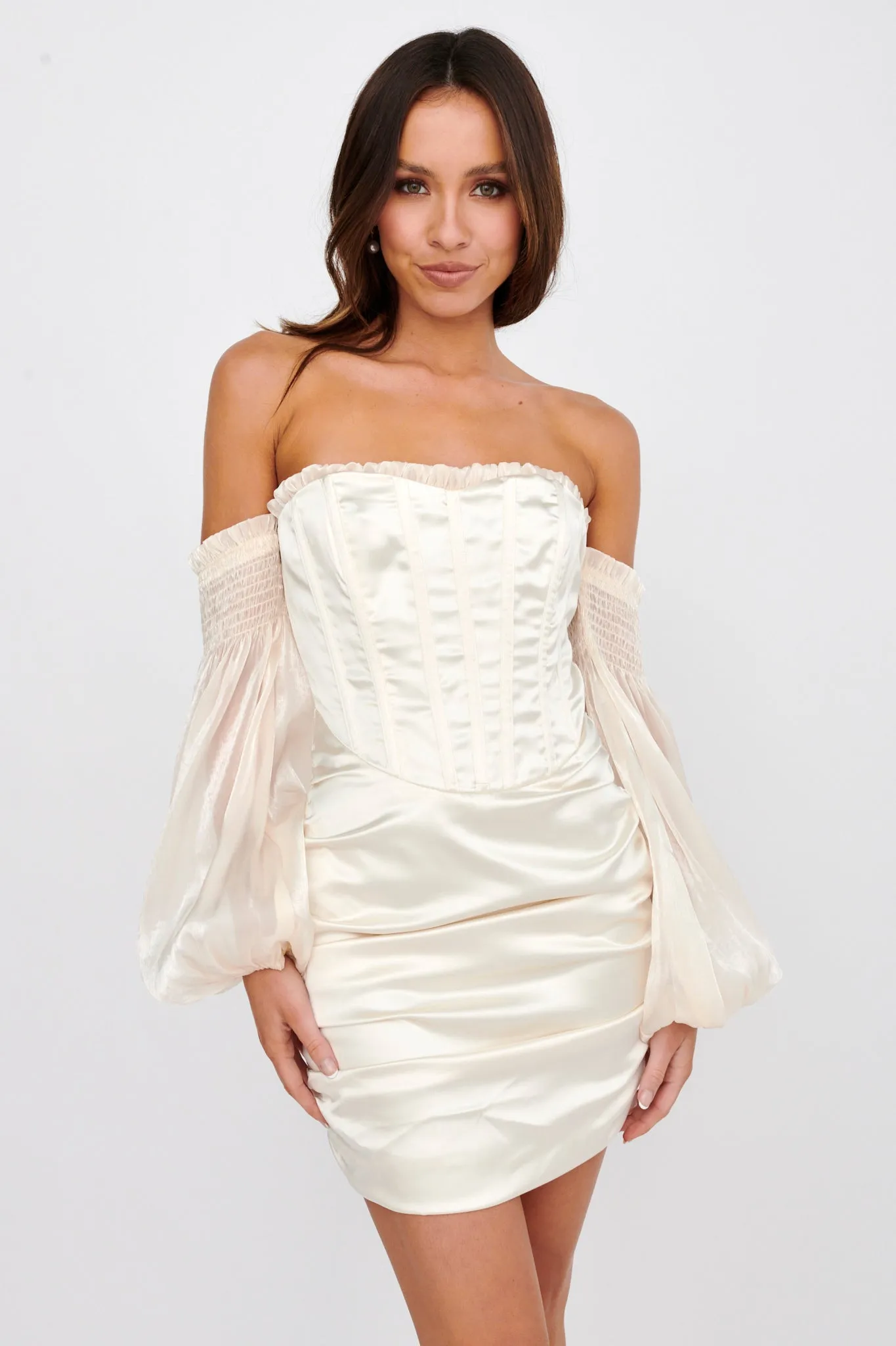 Dance The Night Corset Bodice Mini Dress Cream sold by Selfie Leslie product image thumbnail 5