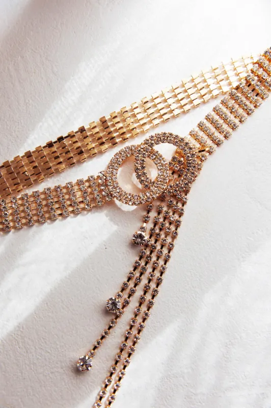 Vera Rhinestone Belt Gold sold by Selfie Leslie