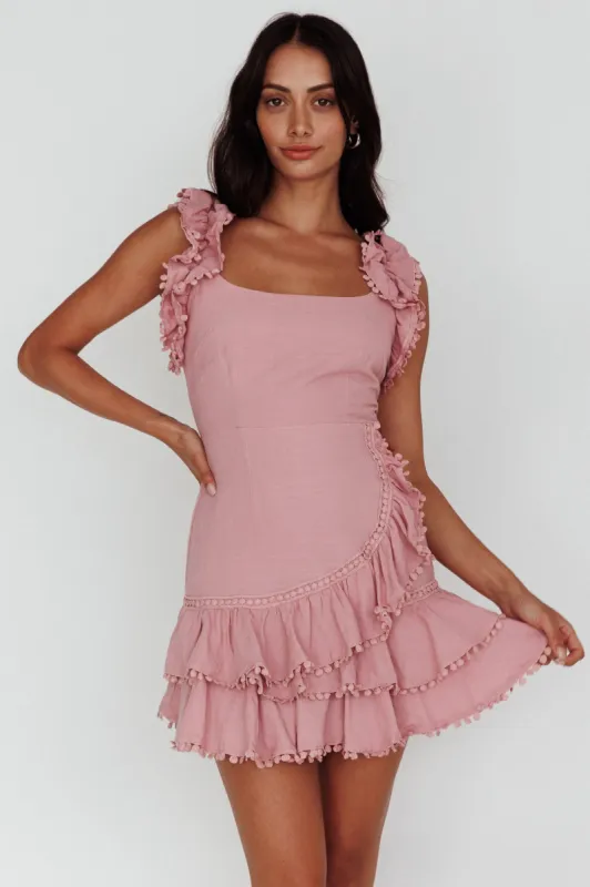 Annie Ruffle Shoulder Strap Dress Dusty Pink sold by Selfie Leslie