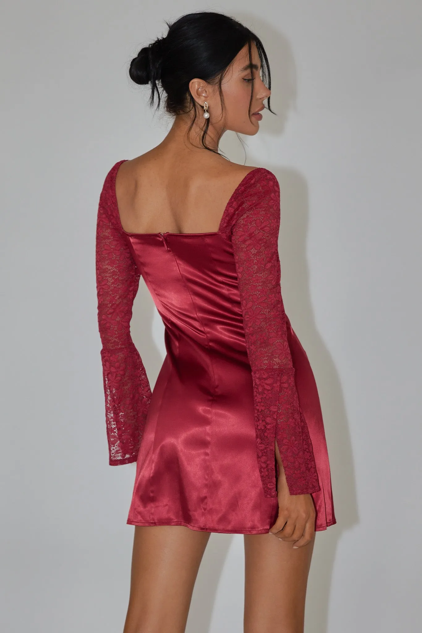 Ti Amo Lace Bust Long Sleeve Mini Dress Wine sold by Selfie Leslie product image thumbnail 2