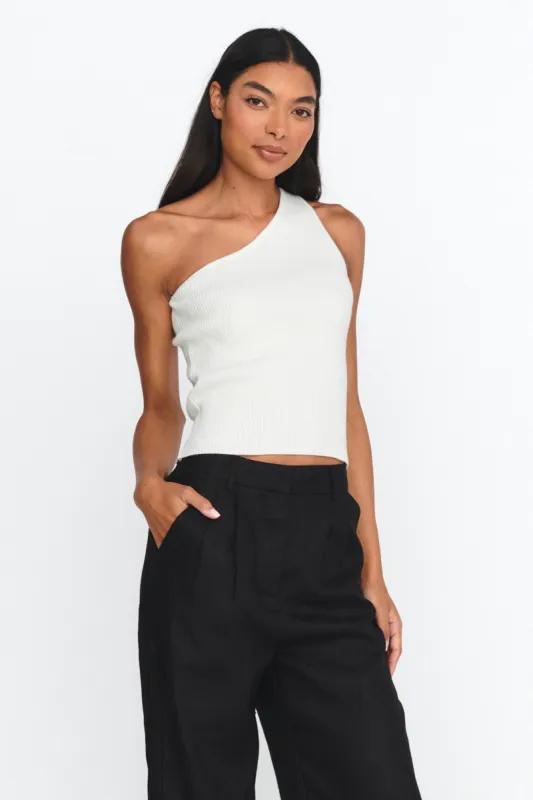 Channy One-Shoulder Ribbed Top White sold by Selfie Leslie
