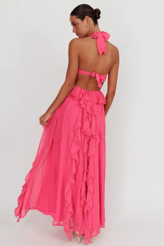 Santiago Cut-Out Ruffle Maxi Dress Fuchsia | Parallel