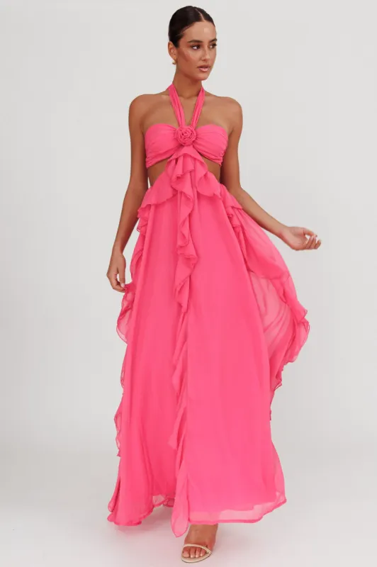 Santiago Cut-Out Ruffle Maxi Dress Fuchsia sold by Selfie Leslie