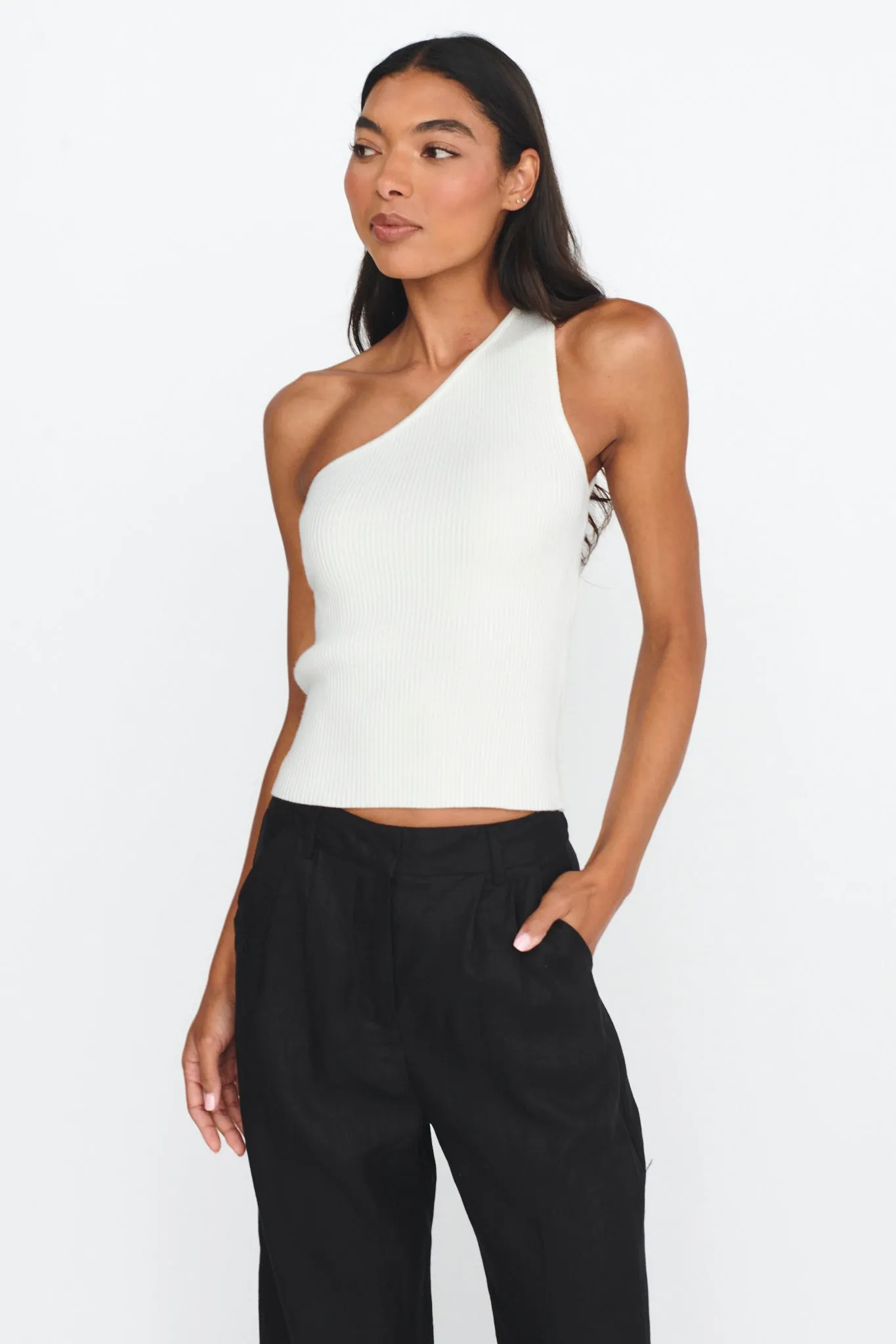 Channy One-Shoulder Ribbed Top White sold by Selfie Leslie product image thumbnail 5