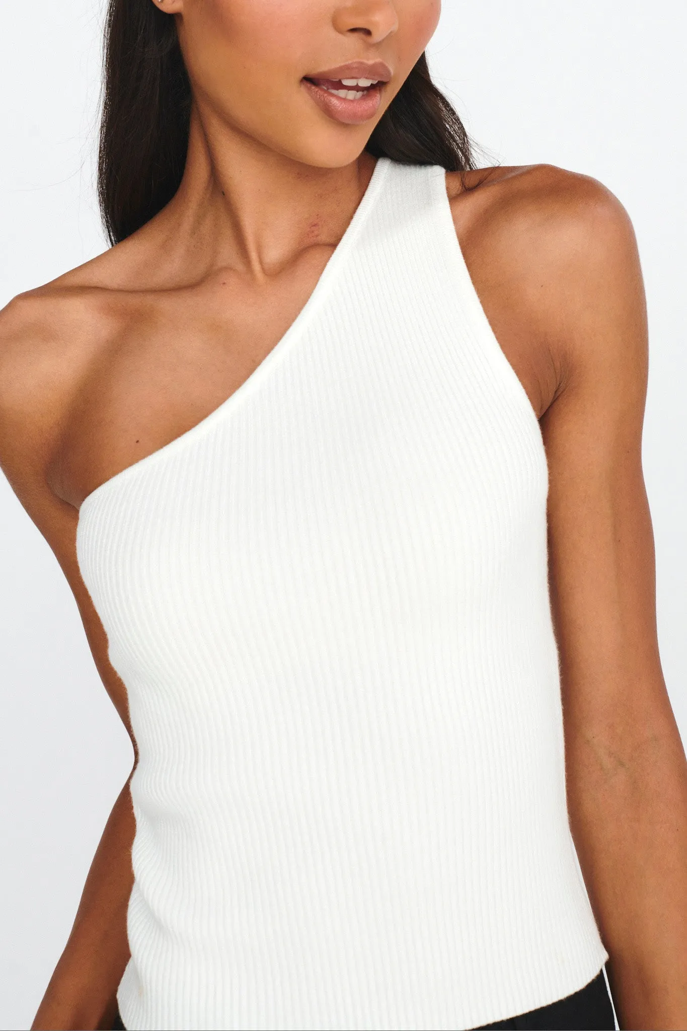 Channy One-Shoulder Ribbed Top White sold by Selfie Leslie product image thumbnail 4