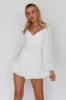 It's Complicated Long Sleeve Flounce Romper White sold by Selfie Leslie