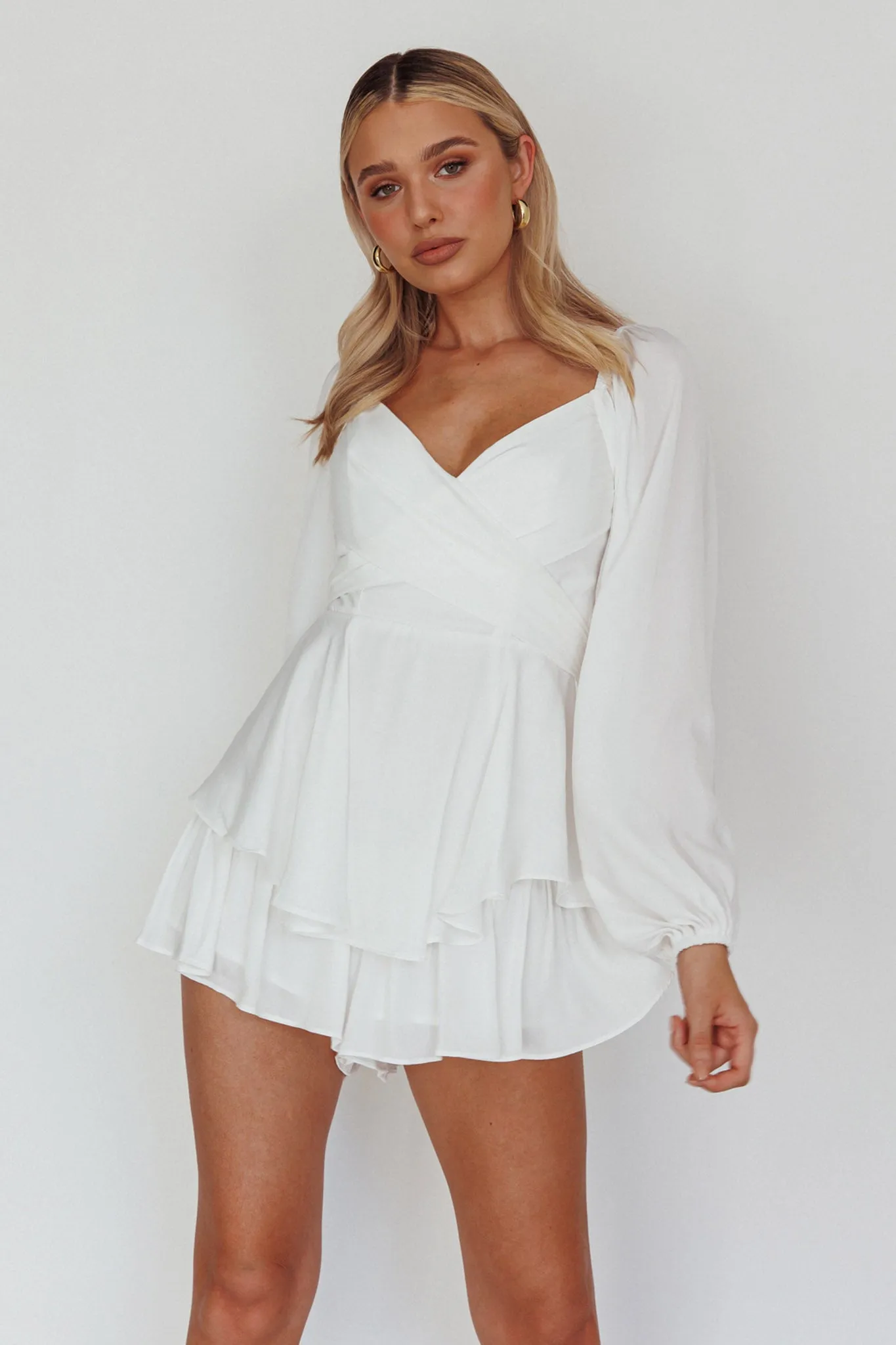 It's Complicated Long Sleeve Flounce Romper White sold by Selfie Leslie product image thumbnail 4