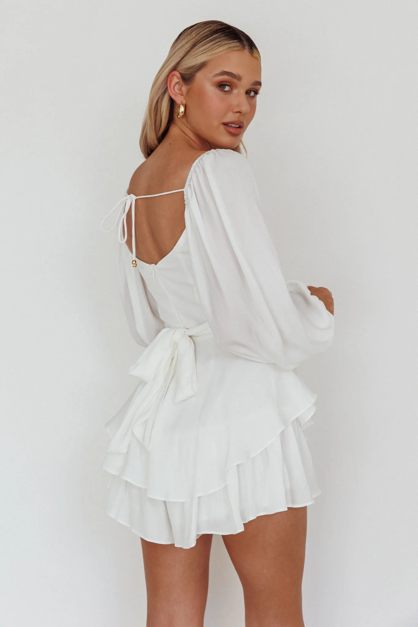 It's Complicated Long Sleeve Flounce Romper White sold by Selfie Leslie product image thumbnail 2