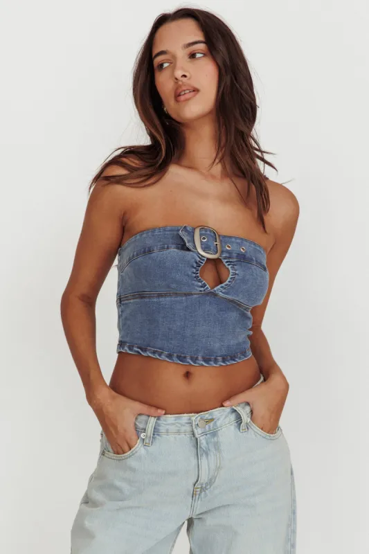 Olympus Strapless Denim Cropped Top Medium Blue sold by Selfie Leslie