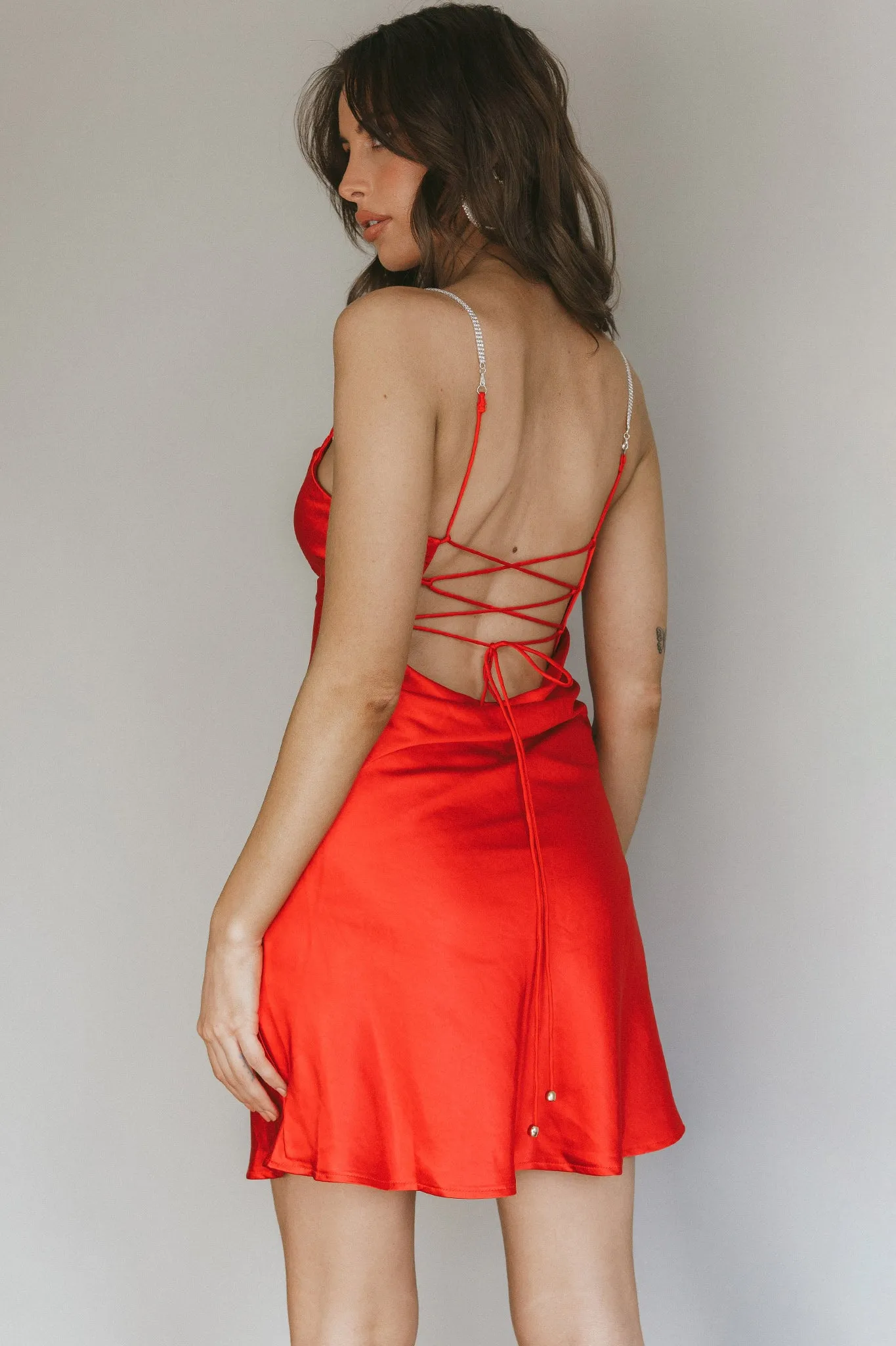 Romance Me Strappy Back Mini Dress Cherry sold by Selfie Leslie