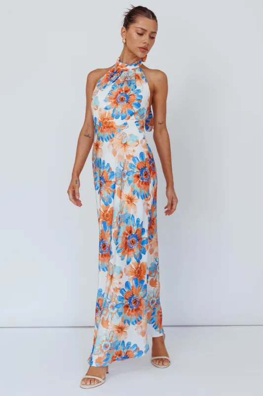 Shana Halterneck Maxi Dress Flowers Blue sold by Selfie Leslie