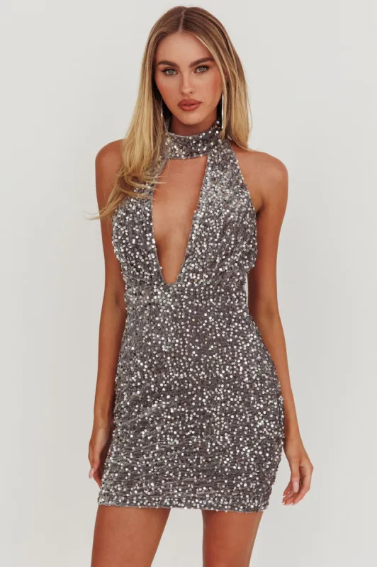 Stay Halter Neck Sequin Mini Dress Silver sold by Selfie Leslie