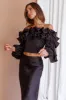 Midnight Mirage Puff Ruffle Crop Top Black sold by Selfie Leslie