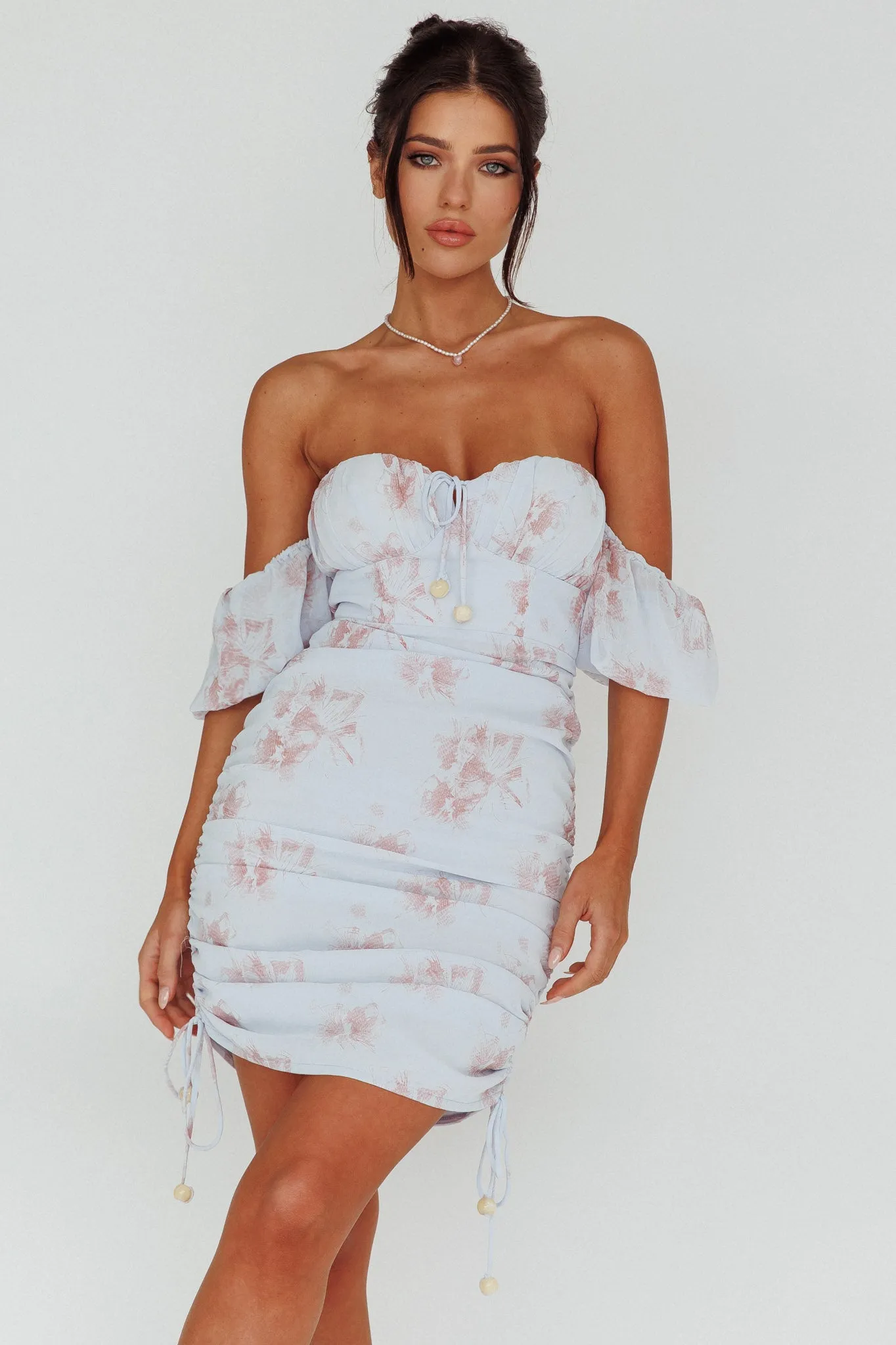 Summer In Paradise Sweetheart Neckline Ruched Side Dress Printed Blue sold by Selfie Leslie product image thumbnail 5