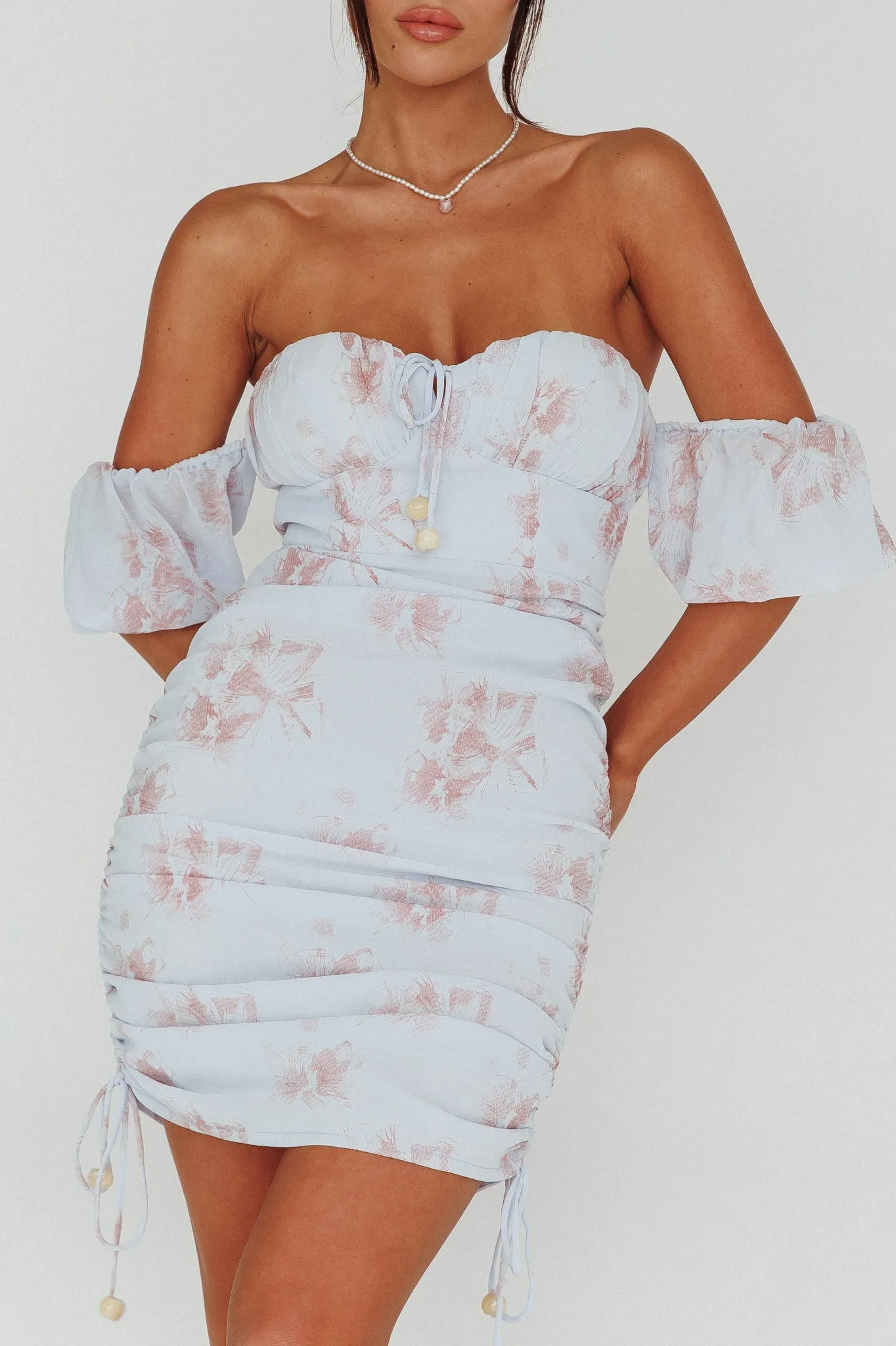 Summer In Paradise Sweetheart Neckline Ruched Side Dress Printed Blue sold by Selfie Leslie product image thumbnail 4