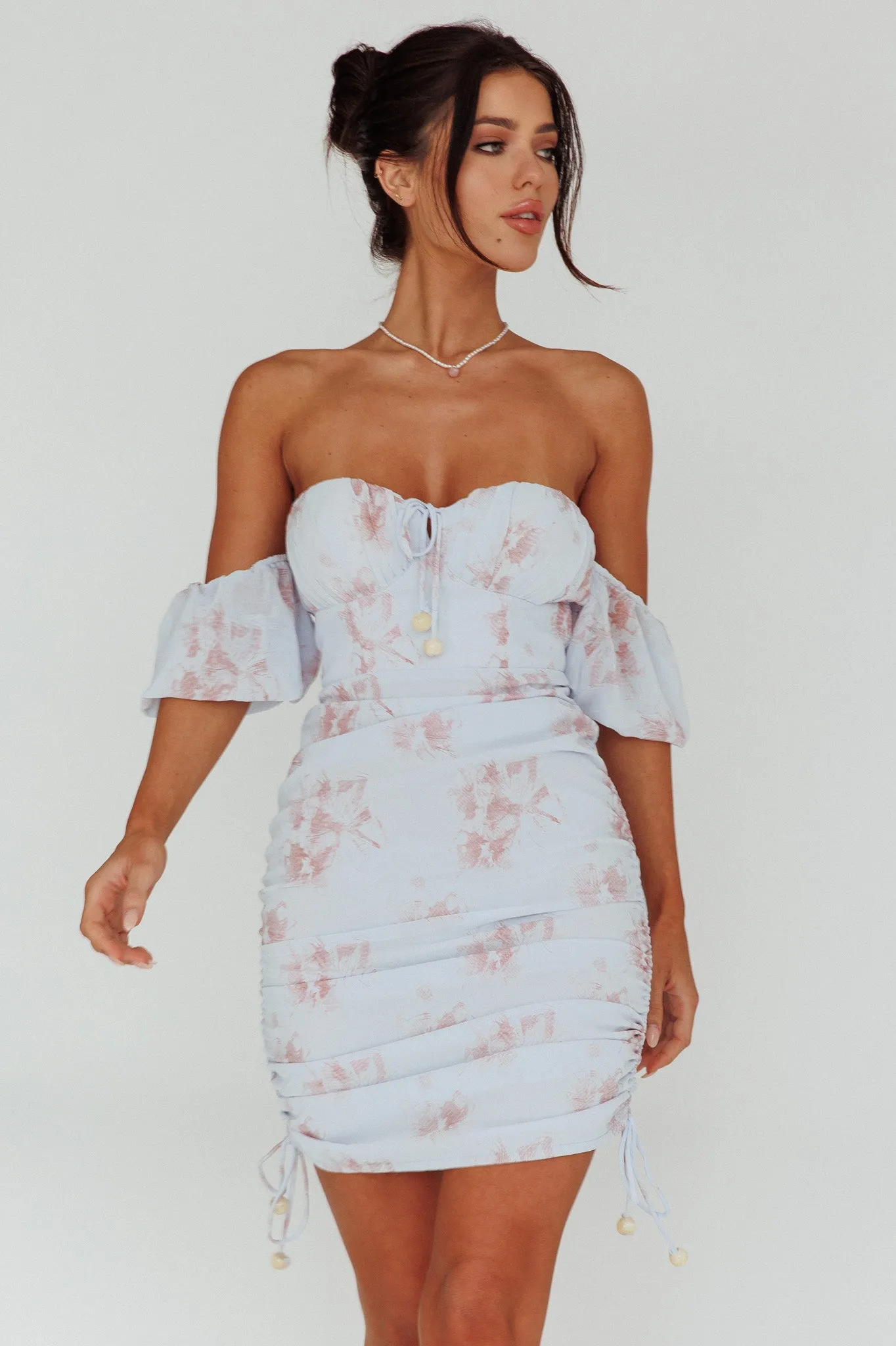 Summer In Paradise Sweetheart Neckline Ruched Side Dress Printed Blue sold by Selfie Leslie