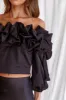 Midnight Mirage Puff Ruffle Crop Top Black sold by Selfie Leslie