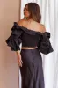 Midnight Mirage Puff Ruffle Crop Top Black sold by Selfie Leslie