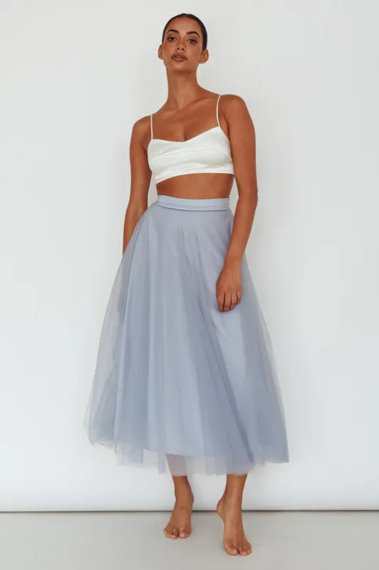 Jasmine Organza Mesh Elasticated Waist Midi Skirt Blue sold by Selfie Leslie