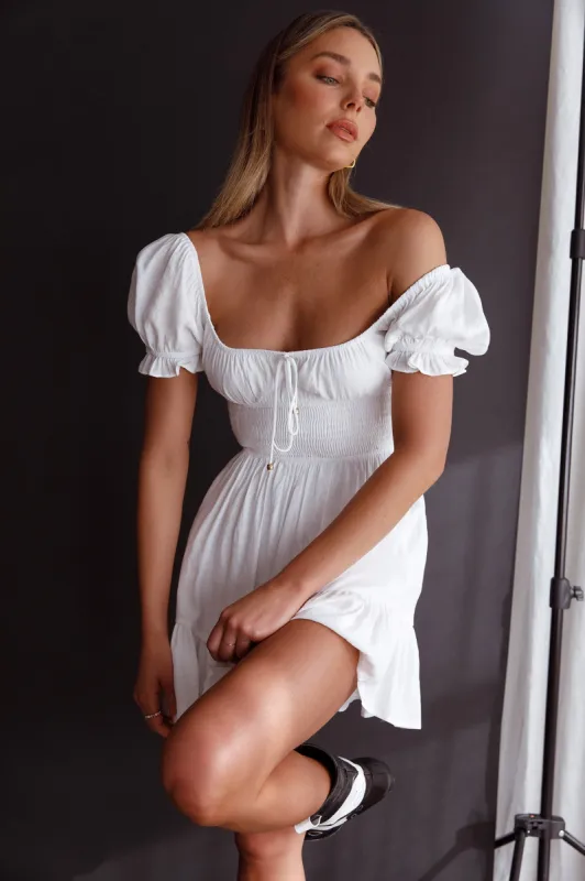 Amilie Shirred Waist Sundress White sold by Selfie Leslie