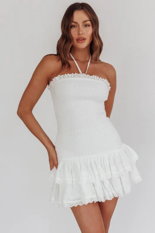 Franni Shirred Drop Waist Mini Dress White sold by Selfie Leslie