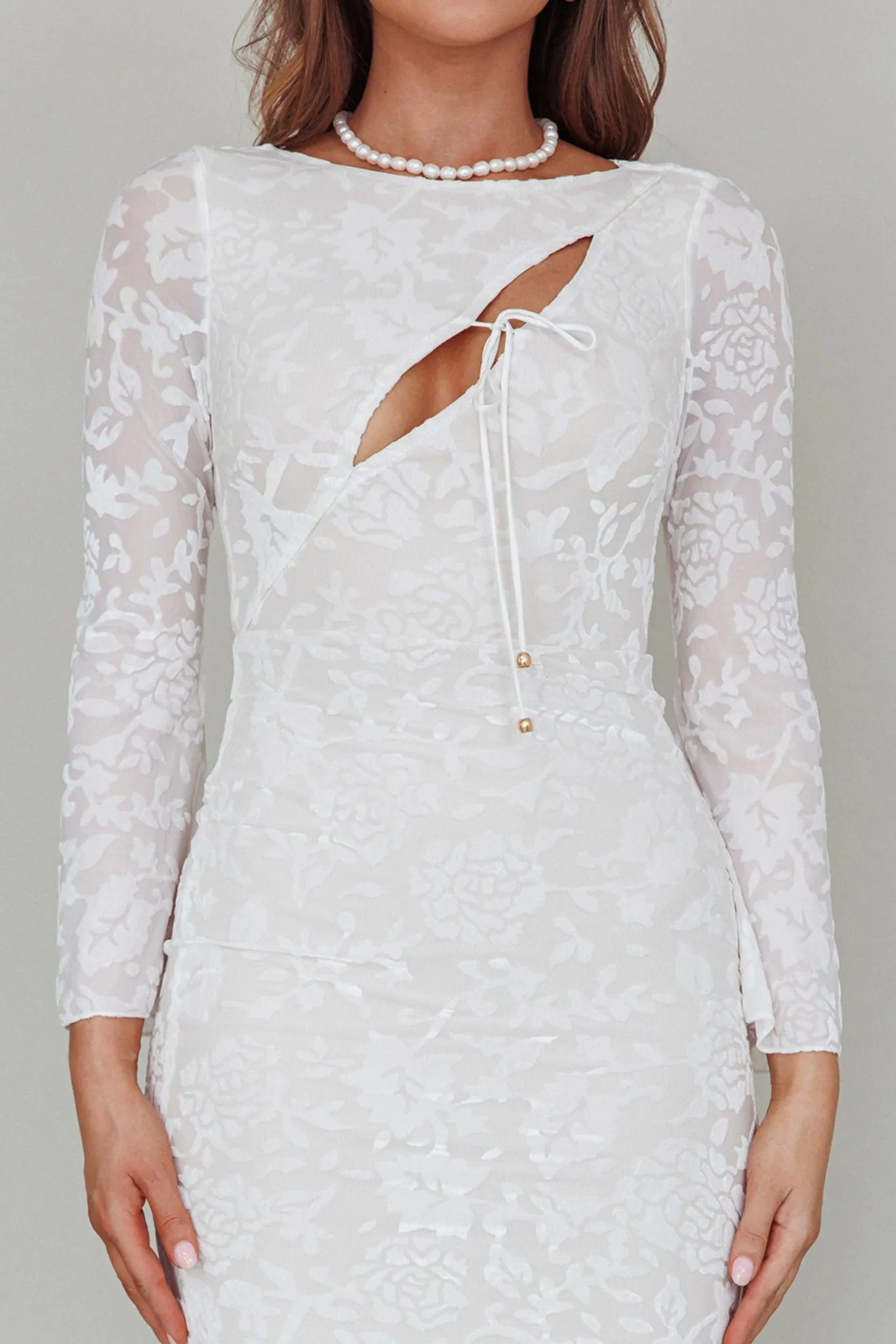 Novalie Long Sleeve Velvet Print Midi Dress White sold by Selfie Leslie product image thumbnail 4