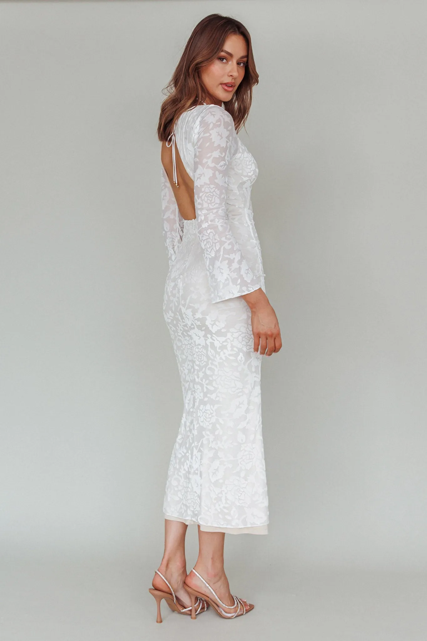 Novalie Long Sleeve Velvet Print Midi Dress White sold by Selfie Leslie product image thumbnail 2