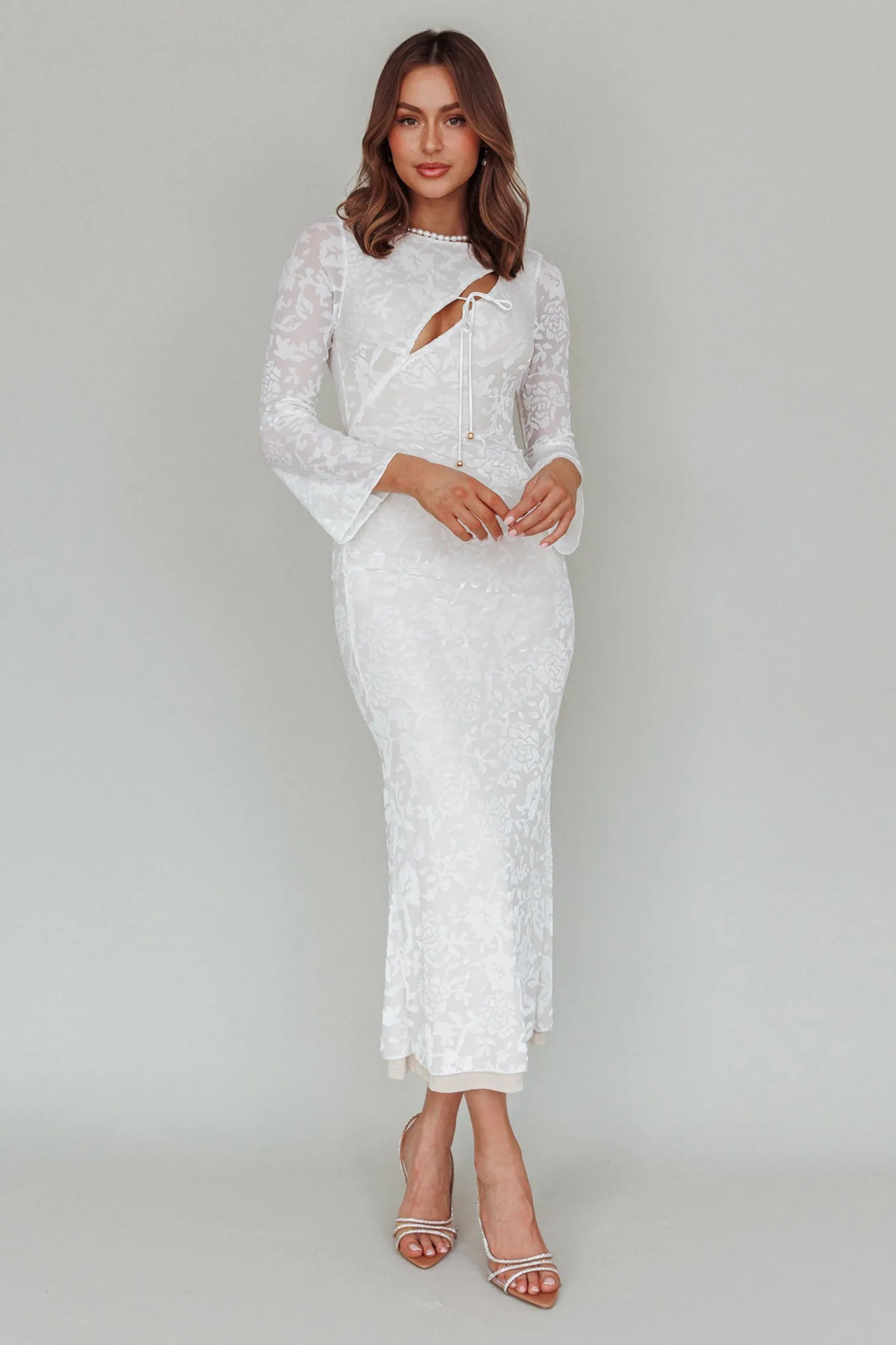 Novalie Long Sleeve Velvet Print Midi Dress White sold by Selfie Leslie product image thumbnail 5