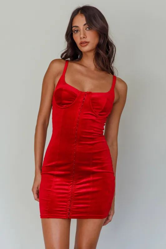 Allie Hook & Eye Mini Dress Velvet Burgundy sold by Selfie Leslie