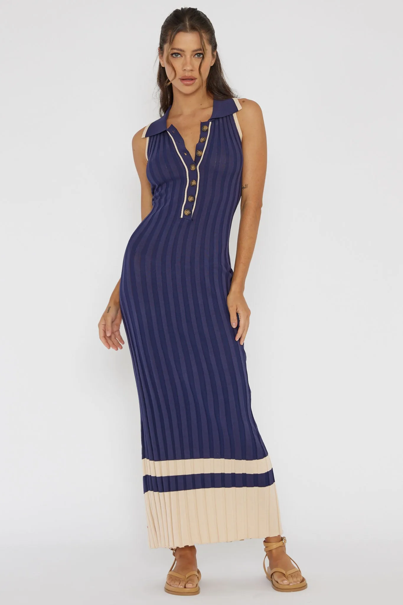 Cayla Button-Up Ribbed Knit Dress Navy sold by Selfie Leslie product image thumbnail 5
