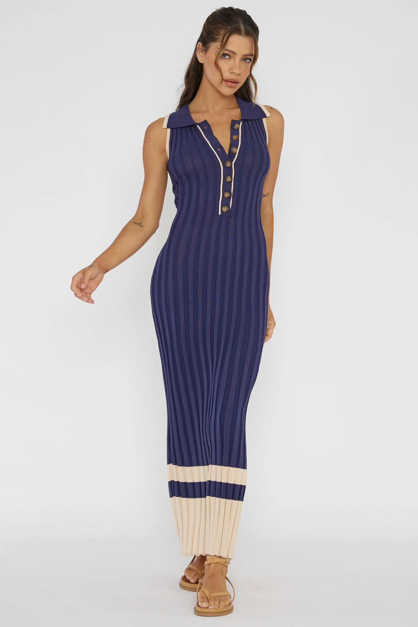 Cayla Button-Up Ribbed Knit Dress Navy sold by Selfie Leslie product image thumbnail 3