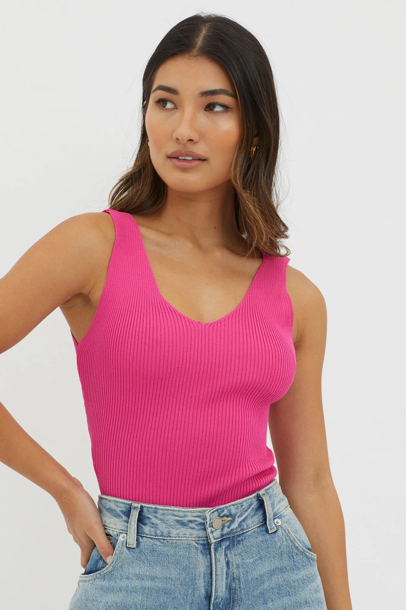 Off-Duty V-Neck Ribbed Knit Top Hot Pink sold by Selfie Leslie product image thumbnail 5