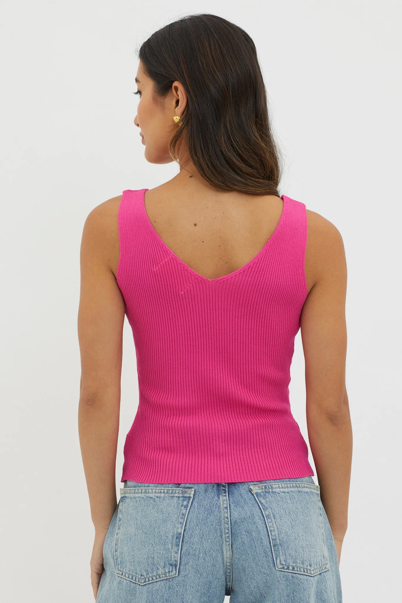 Off-Duty V-Neck Ribbed Knit Top Hot Pink sold by Selfie Leslie product image thumbnail 2