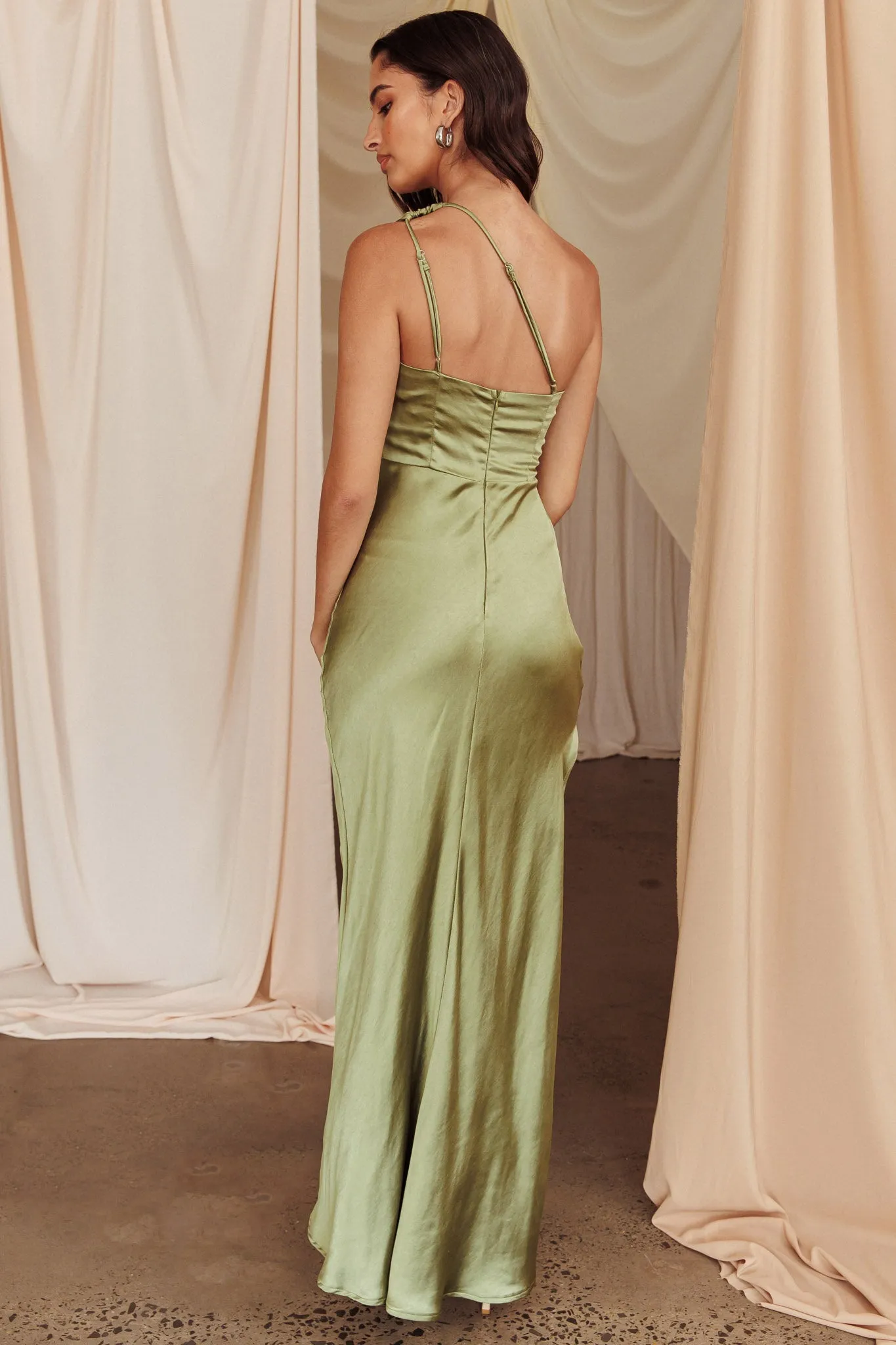 Kamillia One-Shoulder Split Maxi Dress Olive sold by Selfie Leslie product image thumbnail 2