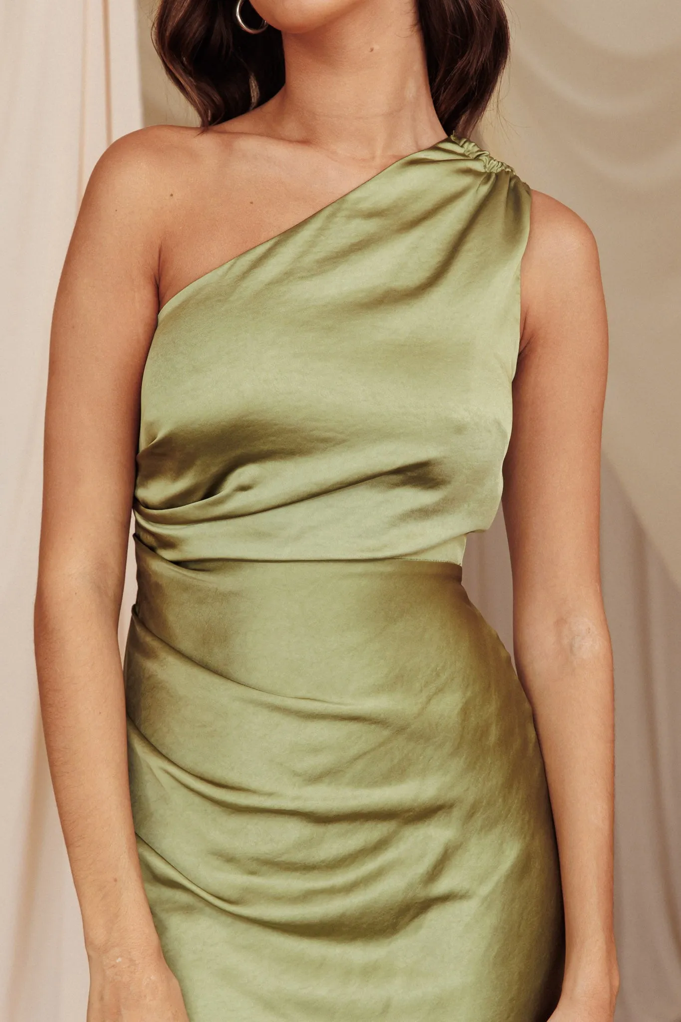 Kamillia One-Shoulder Split Maxi Dress Olive sold by Selfie Leslie product image thumbnail 4