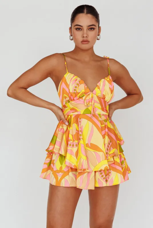 Happy Thoughts Tied Shoulder Romper Yellow Multi sold by Selfie Leslie