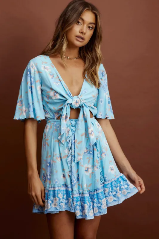 Suva Tie-Knot Bust A-Line Dress Floral Blue sold by Selfie Leslie