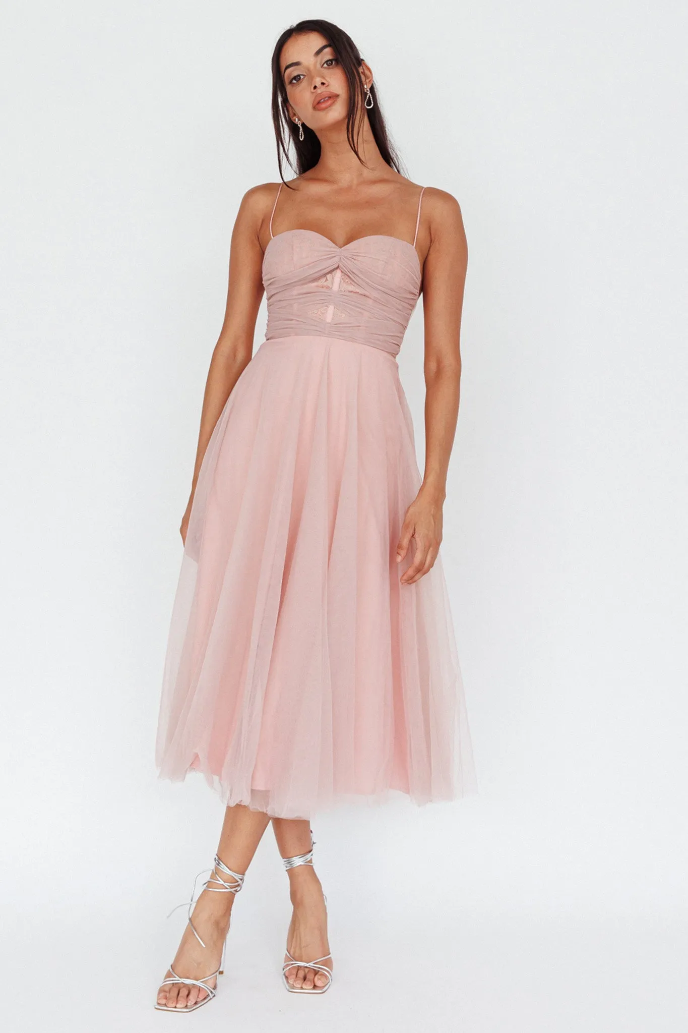 Smitten Lace Insert Tulle Midi Dress Blush sold by Selfie Leslie product image thumbnail 5