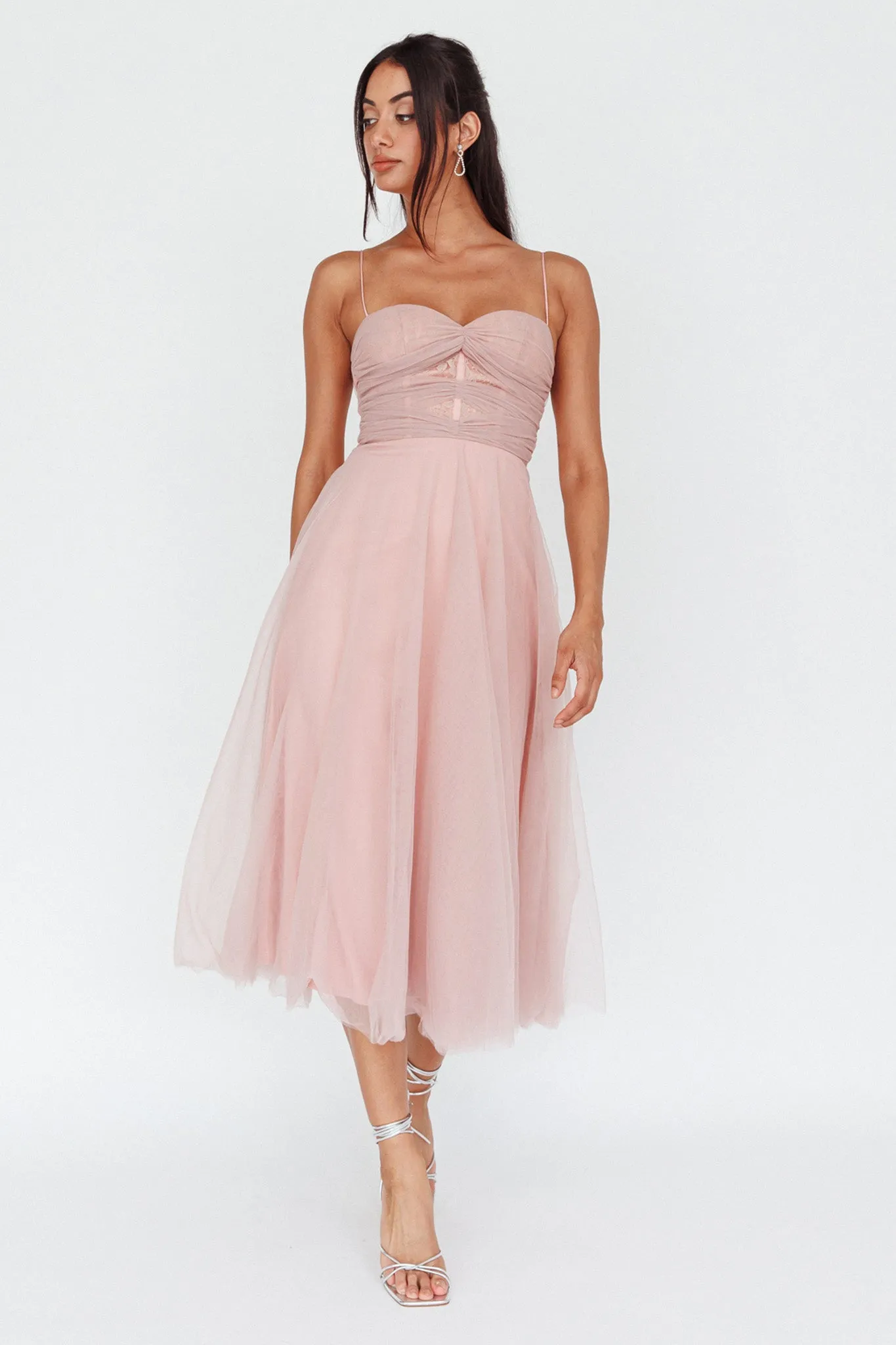 Smitten Lace Insert Tulle Midi Dress Blush sold by Selfie Leslie product image thumbnail 3