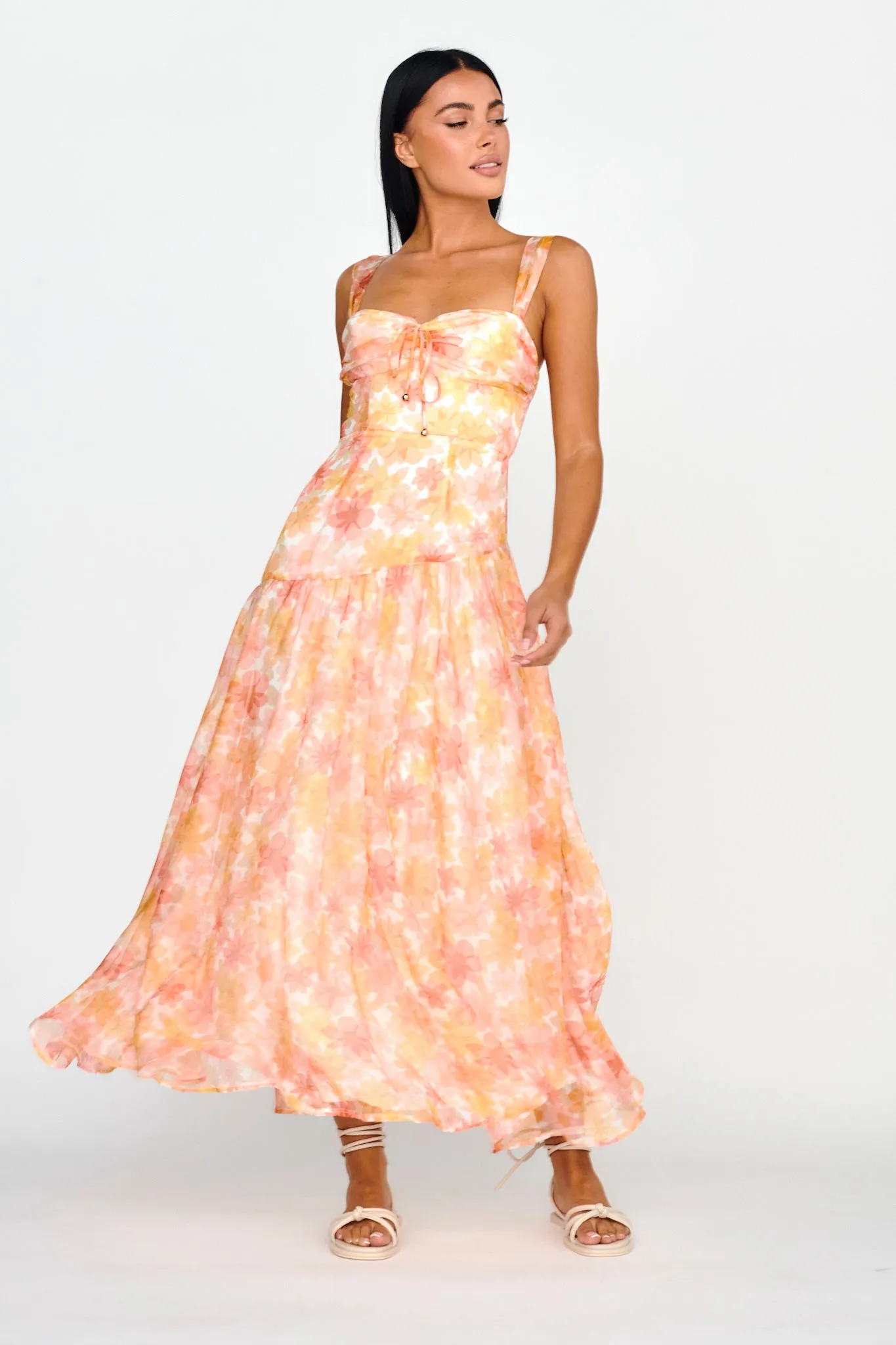 Nichola Ruched Bust Midi Dress Floral Orange sold by Selfie Leslie product image thumbnail 4