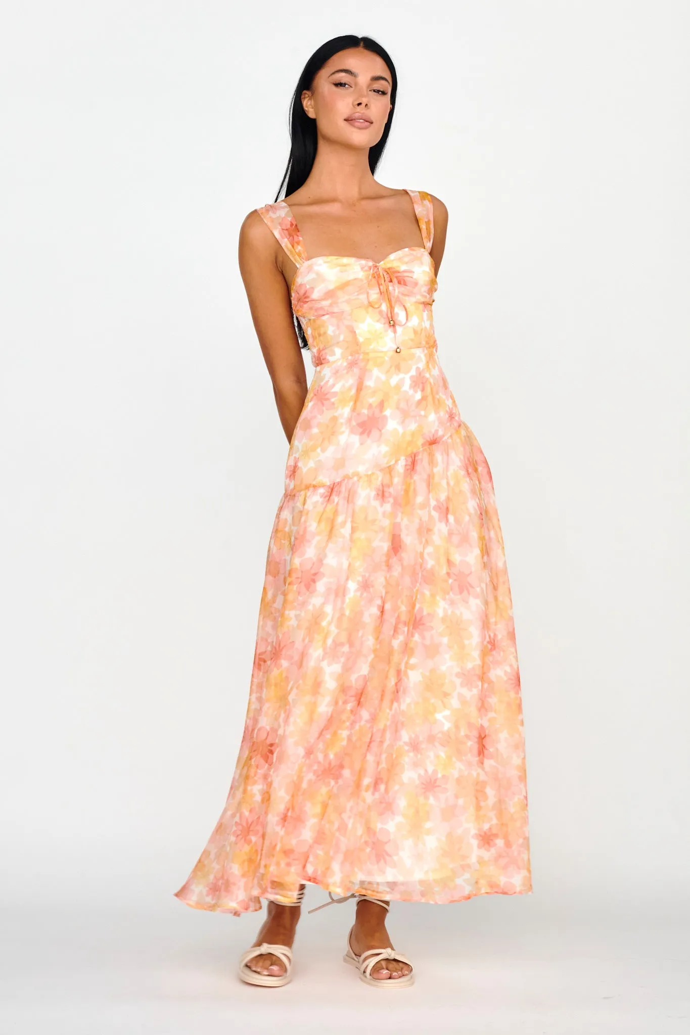 Nichola Ruched Bust Midi Dress Floral Orange sold by Selfie Leslie product image thumbnail 5