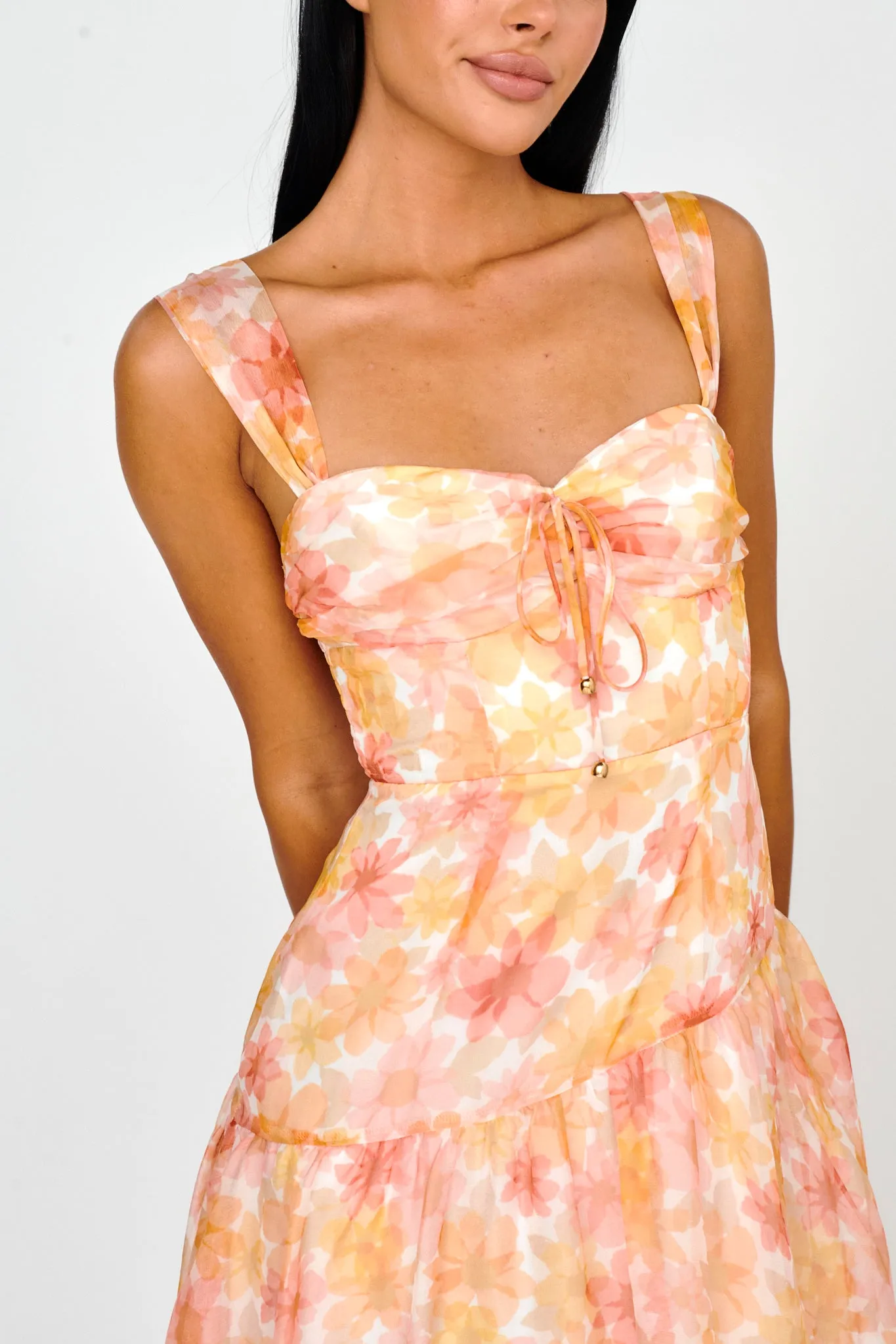 Nichola Ruched Bust Midi Dress Floral Orange sold by Selfie Leslie product image thumbnail 3