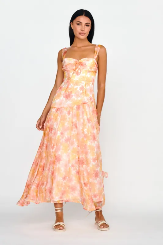 Nichola Ruched Bust Midi Dress Floral Orange sold by Selfie Leslie