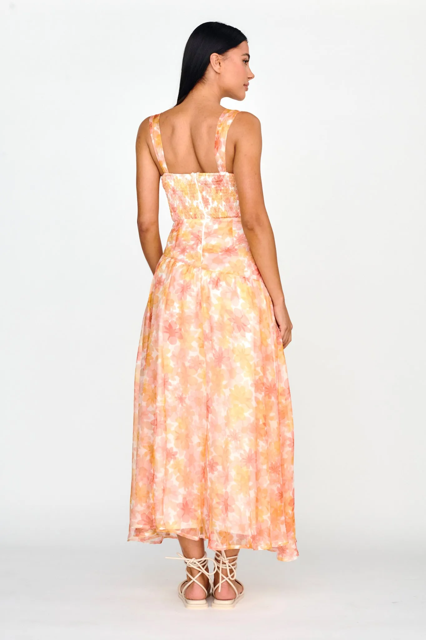 Nichola Ruched Bust Midi Dress Floral Orange sold by Selfie Leslie product image thumbnail 2