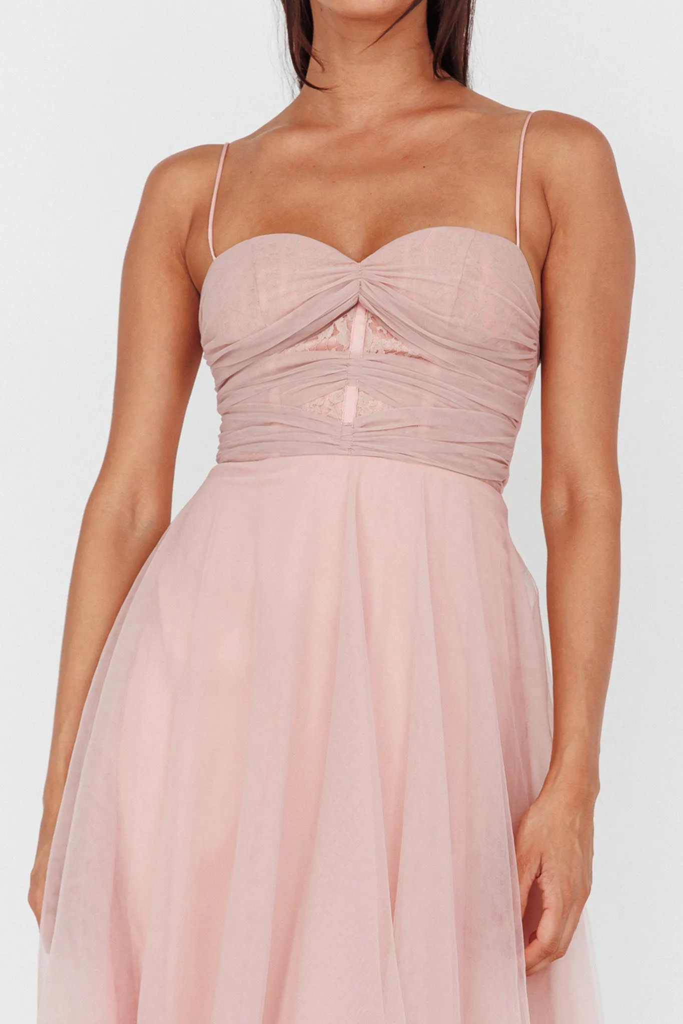 Smitten Lace Insert Tulle Midi Dress Blush sold by Selfie Leslie product image thumbnail 4