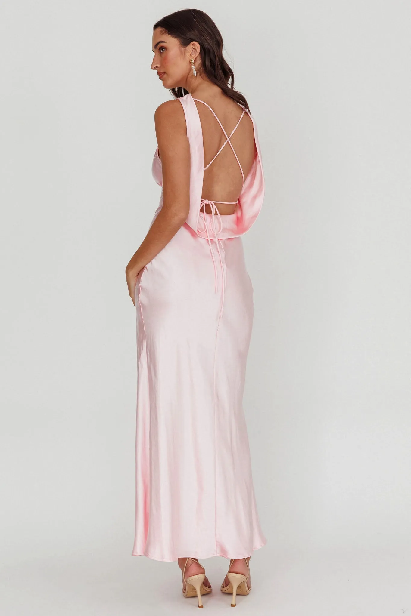 Isabella Satin Backless Maxi Dress Pink sold by Selfie Leslie product image thumbnail 2