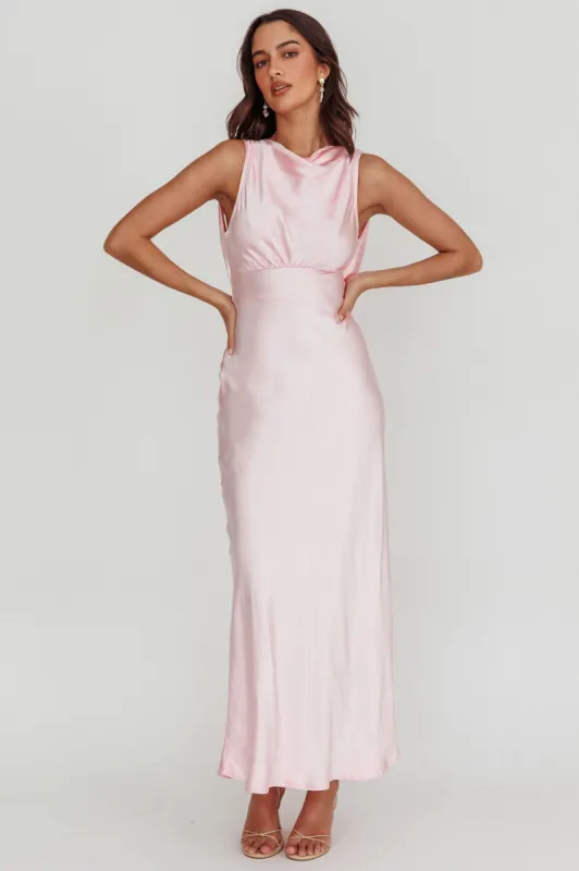 Isabella Satin Backless Maxi Dress Pink sold by Selfie Leslie