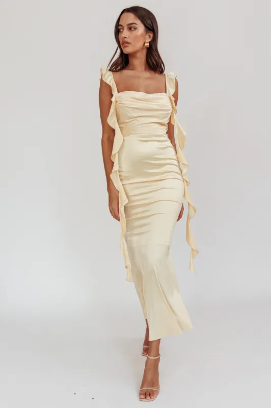 Blushing Ruffle Trim Midi Dress Butter sold by Selfie Leslie