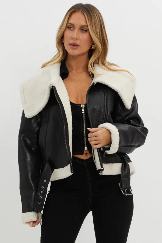 Aviatrix Faux Leather Sherpa Jacket Black sold by Selfie Leslie